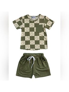 Little Eye Bamboo Smiles & Tiles Pocket T-Shirt & Drawstring Shorts Set